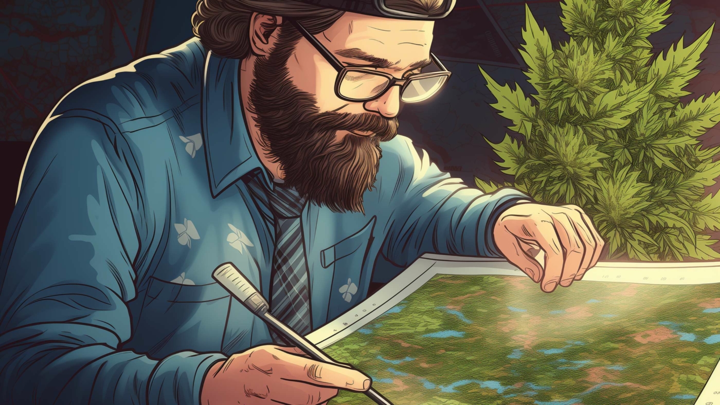 Where To Get Delta 8 Cartridges? 2 Indacloud. A Man Looking At A Cannabis Themed Map Comic Style 8A706E65 A471 4274 9F91 9712F8Ea73F6