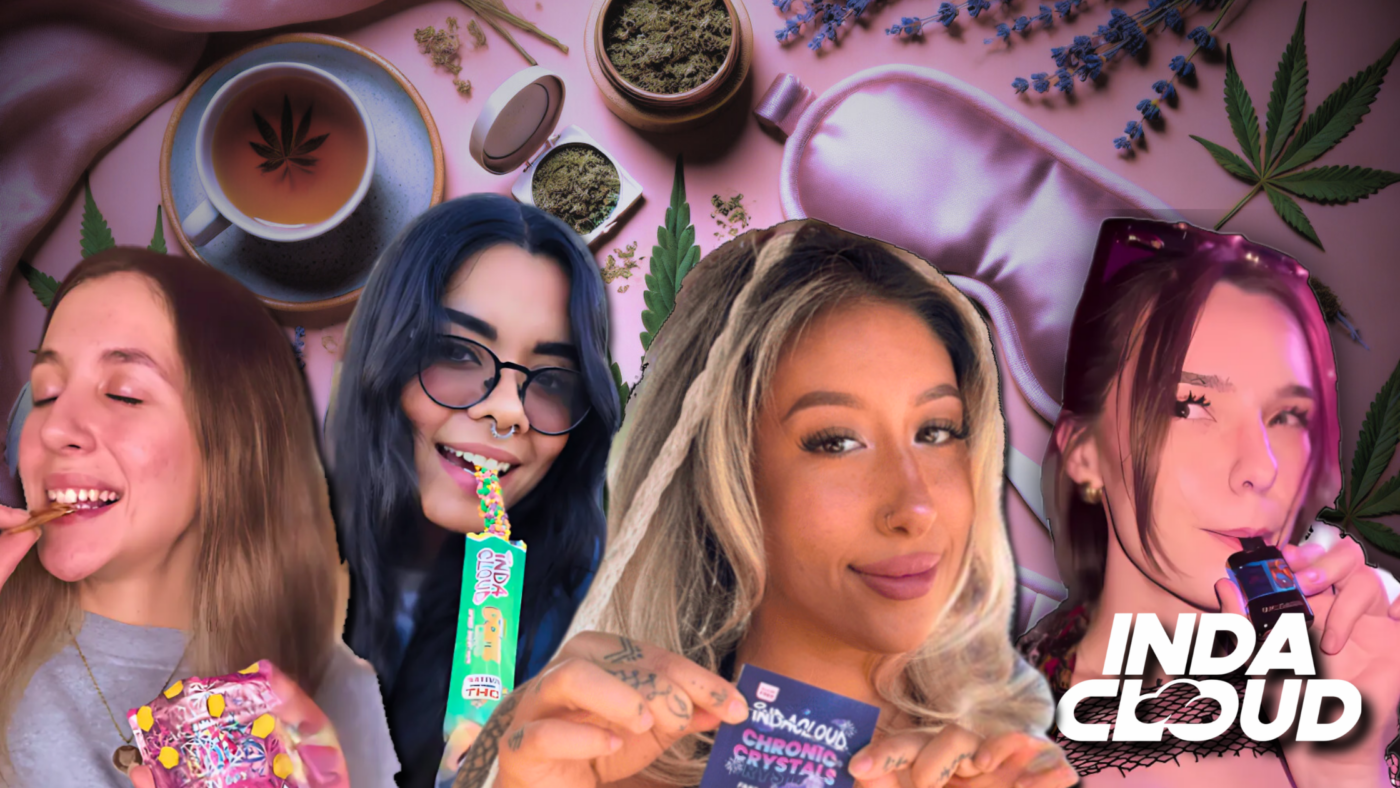 A Real Talk On Stress, Sleep &Amp; Period Pain… And Why Men Should Care Too 1 Four Women Enjoying Cannabis Products With Herbs And &Quot;Inda Cloud&Quot; Logo.